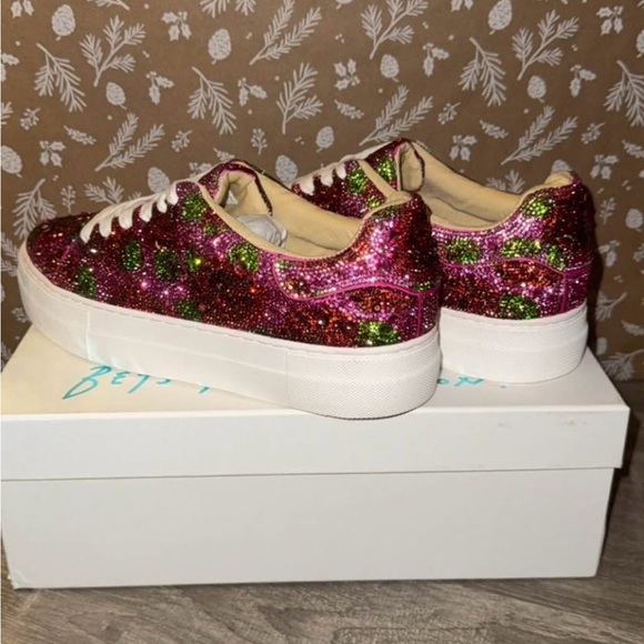 Betsey Johnson Sparkling Pink and Green Sneakers - Picture 2 of 3